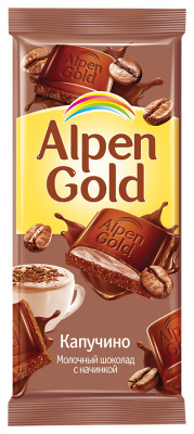 Шоколад ALPEN GOLD Капучино, молочный шоколад с начинкой 90г 