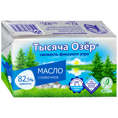 Масло Тысяча Озер сладкосливочное несоленое 82,5% 400г