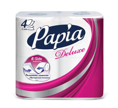 Туалетная бумага PAPIA Deluxe белая 4-слоя, 4-рулона    