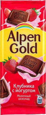 Шоколад ALPEN GOLD Клубника с йогуртом, молочный шоколад 85г 
