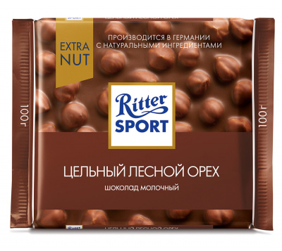 Шоколад молочный Ritter Sport цельный лесной орех EXTRA NUT 100г