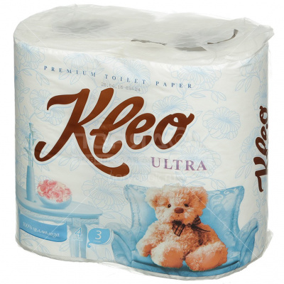 Туалетная бумага Kleo Ultra белая 3-х слойная 4 рулона