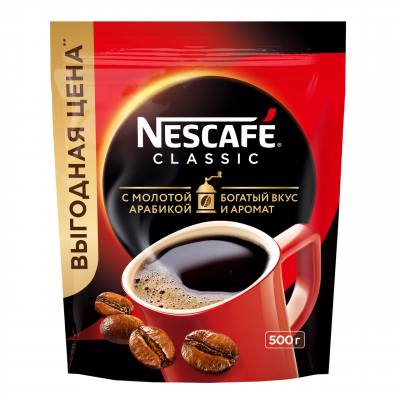 Кофе Nescafe Classic растворимый с добавлением молотого 500г