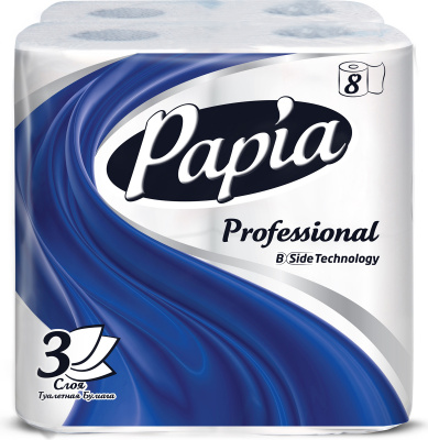 Туалетная бумага Papia Professional белая 3-слойная 8 рулонов