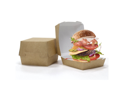 Коробка для гамбургера большая BURGER 120х120х105мм крафт кламшел 500мл 1уп*80шт