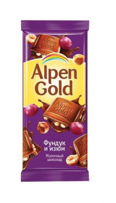 Шоколад Alpen Gold молочный фундук/изюм 90г