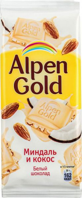 Шоколад ALPEN GOLD белый миндаль и кокос 90г 