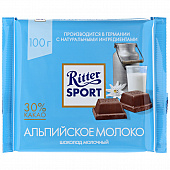 Шоколад молочный Ritter Sport с альпийским молоком 100г