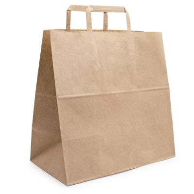 Пакет бумажный с плоскими ручками крафт 240х140х280мм 1уп*250шт