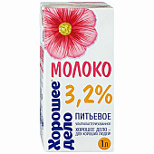 Молоко Хорошее дело ультрапастеризованное 3,2% 1л без крышки