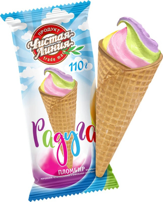 Мороженое Чистая линия сахарный рожок Радуга 110г